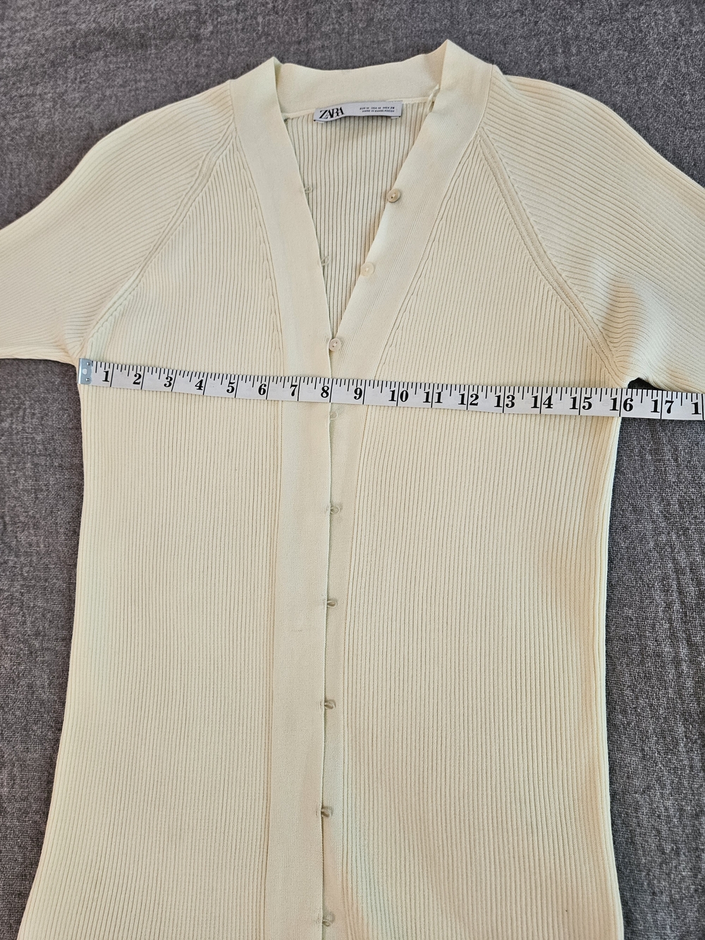 Zara Ribbed Knit Long Cardigan Dress Cream Off-White Button Down Size Medium - Picture 7 of 13